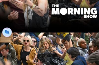 Jennifer Aniston gets oil savagely thrown over her while filming for The Morning Show