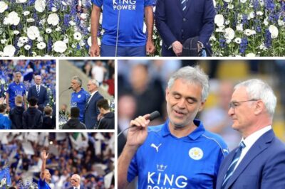 At Leicester’s Premier League Title Celebration, Renowned Tenor Andrea Bocelli Stunned Everyone With a Stunning Performance in Honor of His Close Friend Claudio Ranieri. A Touch of Elegance Was Added to an Unforgettable Moment in Football History as His Powerful Voice Filled the Stadium.