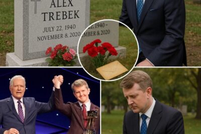 “What was in his hand?” — Ken Jennings’ quiet visit to Alex Trebek’s grave raised emotional questions. No cameras, no entourage — just Ken Jennings, walking “alone” in the soft light of a quiet afternoon, on his way to the final resting place of the man who changed his life. But what really captivated viewers wasn’t the tears in his eyes or the long silence at the grave… it was the mysterious envelope clutched in his hand.