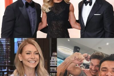 Kelly Ripa’s ‘priceless’ reaction to watching husband Mark Consuelos and ‘TV ex-husband’ Ryan Seacrest flex their muscles in the gym!