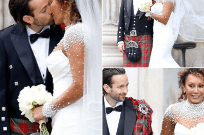 Mel B Rocks a Red Bedazzled Plunging Naked Dress for a Surprise Second Wedding