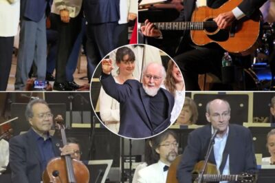 On a night meant to honor cinematic legend John Williams, it was a quiet folk melody that stole every heart — until the maestro himself changed everything. As James Taylor gently strummed “Sweet Baby James,” seated beside the ever-graceful Yo-Yo Ma, who added soulful swells to each verse, the moment already felt timeless. Then, as if summoned by the music itself, John Williams slowly stepped onto the stage. In a gesture that caught even the orchestra off guard, he reached out, took Taylor’s hand, and pulled him into an embrace — like two old friends reuniting after decades apart. The audience, already emotional, now openly wept — moved by the sight of three musical titans sharing one sacred moment. It wasn’t just a tribute; it was a living symphony of friendship, legacy, and love.
