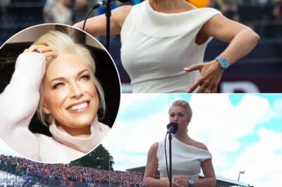 Hannah Waddingham didn’t just sing ‘God Save the King’ at the British Grand Prix — she owned it. Standing tall on the grid, in front of roaring engines and millions watching, she delivered a solo so powerful, so spine-tingling, it felt like the crown itself was listening. No orchestra, no drama — just her voice, pure and unshaken, cutting through the air like a royal command. The crowd fell silent. Then roared. This wasn’t just an anthem. It was a coronation in song.
