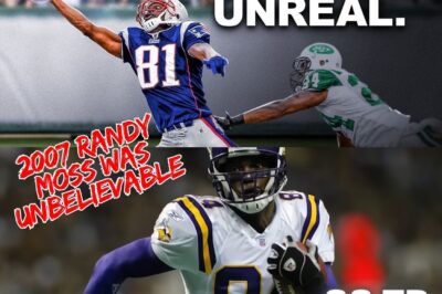 “Once branded as washed up and traded for a fourth-round pick, Randy Moss stormed back in 2007 with Tom Brady and the Patriots, shattering Jerry Rice’s touchdown record, leading New England to a perfect 16-0 regular season, and proving to the entire NFL that the most dangerous wide receiver in history had only just begun rewriting the game.”