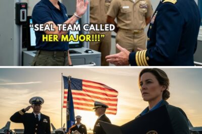 He Mocked the Female Guard — Then Froze When SEALs Called Her ‘Major’ The polished black shoes of Rear Admiral Thompson tapped an impatient rhythm on the sun-baked asphalt of Naval Station Norfolk. The air, thick with the scent of salt and jet fuel, was electric with anticipation for the fleet’s annual commissioning ceremony. Hundreds of sailors in their crisp dress whites, families clutching miniature American flags, and a host of distinguished guests formed a sea of patriotic fervor. But the Admiral’s cold, blue eyes were fixed on one person, a single disruption in his perfectly orchestrated event: the unassuming female security guard at the VIP checkpoint. “I don’t have time for this,” he clipped, his voice low but sharp enough to cut through the ambient hum. “This is General Miller. His credentials are unimpeachable. Your scanner is faulty. Let him pass.” The woman, dressed in a simple navy blue polo shirt and khaki pants, didn’t flinch. She held up a hand, not in defiance, but in a gesture of calm procedure. “Sir, with all due respect, protocol requires a visual confirmation from the command post if the digital scan fails. It will only take a moment.” Thompson’s face hardened, a storm gathering in his features. The crowd closest to the exchange fell silent. The woman wasn’t being rude, but in the Admiral’s world, a civilian contractor telling him to wait was an intolerable act of insubordination. He saw her not as a professional, but as an obstacle. He leaned in, his voice dropping to a venomous whisper meant for her alone, but loud enough for a dozen others to hear. “Your job is to facilitate, not obstruct. Now, step aside, or I will have you removed from this base permanently.” The silence that followed was heavy, broken only by the distant cry of a seagull. The woman simply stood her ground, her gaze unwavering, waiting for the confirmation to come through her earpiece.