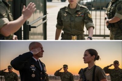 ‘Ma’am, You Can’t Enter!” — The Gate Guards Had No Idea She Was Their Next Military Commander The Texas sun beat down on the chain-link fences of Fort Brenton, turning the asphalt into a shimmering mirage. Two young gate guards stood at attention, sweat trickling down their temples as a dusty black SUV rolled to a stop in front of them. “Identification, ma’am,” one of them said crisply, stepping forward. The driver’s window rolled down to reveal a woman in her late thirties — calm, composed, wearing civilian clothes and dark aviator sunglasses. She handed over her ID without a word. The guard studied it, frowned, and glanced at his partner. “Uh… ma’am, I don’t see your name on the entry list. You’ll have to turn around.” The woman tilted her head slightly, a trace of amusement flickering at the corner of her lips. “Is that so?” “Yes, ma’am,” the second guard chimed in nervously. “Base protocol. No clearance, no entry.” Behind them, the main gate loomed — guarded, fortified, a symbol of hierarchy and discipline. The guards had done this hundreds of times before. But today was different. The woman leaned forward just enough for the younger guard to notice the faint outline of a service tattoo peeking out from beneath her sleeve — the kind only high-ranking officers wore, the kind that wasn’t given, but earned. Still, he stood firm. “Ma’am, please step out of the vehicle.” She sighed, took back her ID, and finally removed her sunglasses. Her eyes were cold steel — the kind forged from too many tours and too many orders given that couldn’t be taken back. “Son,” she said quietly, “I outrank everyone on this base.” Before either guard could respond, the sound of hurried footsteps approached. A major came running from the checkpoint office, his face pale as he saw her…