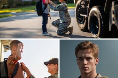 Every Morning, a 7-Year-Old Boy Saluted the Passing Army Truck — One Day, It Stopped Every morning before school, Ethan Cole stood at the edge of his front yard in Huntsville, Alabama, his little hand raised in a crooked salute. He did it rain or shine. Boots or bare feet. Lunchbox dangling from his wrist. At exactly 7:20 a.m., a tan Army transport truck rumbled down the old country road, carrying soldiers from the nearby base. They never waved back — not because they didn’t see him, but because routine makes even kindness feel like a distraction. But Ethan never missed a day. His mom called it his ritual. His dad, a factory worker who used to be a Marine, just smiled quietly and said, “That’s respect, son. Keep doing it.” Then one morning, the impossible happened. The truck slowed. Dust swirled as it rolled to a stop in front of his yard. The passenger door creaked open, and a woman stepped out — tall, calm, her fatigues streaked with road dust. The morning sun caught the silver insignia on her chest: Sergeant First Class, U.S. Army. She smiled down at Ethan, kneeling so they were eye to eye. “You’ve been saluting us every morning, haven’t you, soldier?” Ethan blushed, gripping his lunchbox. “Yes, ma’am. My dad says soldiers protect everybody. So… I wanna thank you.” Her eyes softened. She reached into her pocket and pulled out a small, worn unit insignia pin — a golden crest with an eagle and a lightning bolt. “This was mine,” she said. “You keep it safe. Someday, you’ll know what it means.” Then she stood, saluted him back — sharp, perfect — and climbed back into the truck. It rumbled away, leaving Ethan staring at the dust cloud, the pin clutched in his hand like treasure. He never saw her again. Fifteen years later, Lieutenant Ethan Cole stood in front of a mirror at Fort Benning, adjusting his uniform for the first time. His heart hammered with pride and nerves. And when he reached for his badge case, he took out that same pin — still scratched, still gold — and fastened it above his chest pocket, right over his heart. A knock came at the door. His commanding officer poked her head in. “You ready, Lieutenant?” He nodded, smiling faintly. “Yes, ma’am. I’ve been ready since I was seven.” However, when he put on the badge and walked out, the whole hall suddenly fell silent. Because they all realized one thing…