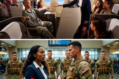 She Gave Up Her First-Class Seat to a Wounded Navy SEAL — The Next Day, His Entire Team Was Waiting for Her at the Airport with a Box The airport was a blur of noise and movement — rolling suitcases, impatient sighs, the usual dull chaos of another Monday morning. Hannah Reed, twenty-four, had just settled near Gate C17, clutching her first-class ticket with a mix of excitement and guilt. It was her first promotion, her first business trip, and the first time she’d ever flown anywhere that didn’t involve a middle seat and crying toddlers. Then she saw him. The man stood near the gate counter, tall but clearly hurting. His right leg moved stiffly, his knuckles were scarred, and every small shift in posture sent a flicker of pain across his face. He looked too young to seem that tired — maybe mid-thirties — with the unmistakable quiet of someone who’d seen war and lived through it. On his shirt, just above his heart, gleamed a small insignia: the Trident of a Navy SEAL. The attendant told him his upgraded seat had been given away in error. She spoke in that polite but dismissive tone people use for those they don’t understand. The man only nodded — steady, controlled, not arguing, though it was obvious sitting for hours in coach would hurt like hell. And before she could stop herself, Hannah stepped forward. “Give him mine,” she said. The attendant blinked. “Ma’am, you’re in first class—” “I know.” Hannah smiled. “Let him have it. He’s earned it more than I ever could.” The man turned to her, caught off guard. “Miss, you don’t have to do that.” “I want to,” she said gently. “Welcome home, sir.” He studied her face for a moment — maybe searching for pity, but finding only respect. Then he extended his hand. His grip was firm despite the bandages peeking from his sleeve. “Thank you,” he said simply. “You just did more than you know.” Hannah only smiled, waved it off, and went to board in economy, unaware that half the terminal had gone quiet behind her. The next morning, when Hannah landed in Norfolk, still thinking about that stranger with the steady eyes, she froze. Waiting beyond the gate were six men in Navy uniforms — tall, composed, and unmistakably SEALs. The crowd instinctively parted as they approached her. At their center was Commander Ryan Hale, his medals gleaming even in the dim terminal light. “Miss Reed?” he asked. She blinked. “Yes?” He nodded once to his men. One stepped forward, carrying a polished black case sealed with a gold emblem — the SEAL Trident, set against a field of navy blue. Hannah opened the box and her eyes widened, her heart seemed to beat faster than ever after seeing what was inside…