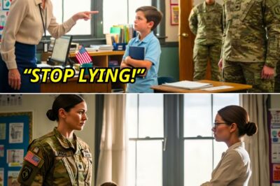 “Teacher Punished a 6-YEAR-OLD Boy for Saying His Mom Was a Navy SEAL — She Regretted It When the Veteran Arrived With Her Unit”. Everyone thought the boy was lying—until the ground outside the school began to tremble with the sound of boots that had seen war. By the time the teacher looked out the window, it was too late to take back what she’d said. Liam Carter was nine years old. Quiet, polite, the kind of kid who sat in the back of the room and drew pictures of helicopters and ships while the others sketched superheroes. When his fourth-grade teacher, Miss Winslow, asked the class to share what their parents did for a living, Liam spoke softly. “My mom’s a Navy SEAL.” For a heartbeat, no one said a word. Then the room erupted in laughter. Even the teacher smiled — that polite, patronizing smile adults use when they think a child’s confused. “Liam,” she said gently, “let’s be honest, dear. Women aren’t Navy SEALs. You shouldn’t make up stories.” Her tone was soft, but her words landed like a slap. The kind that leaves no mark on the skin, only on the heart. Liam’s cheeks turned red. He stared down at his notebook. “She was one before I was born,” he whispered. That only made the laughter grow louder. That afternoon, Miss Winslow kept him after class. “To teach him a lesson about honesty,” she said. She handed him a sheet of paper and told him to write: I will not lie about my family. Fifty times. He did. Quietly. Line after line, darker and darker, his small hand shaking but never stopping. He thought that would be the end of it. He was wrong….