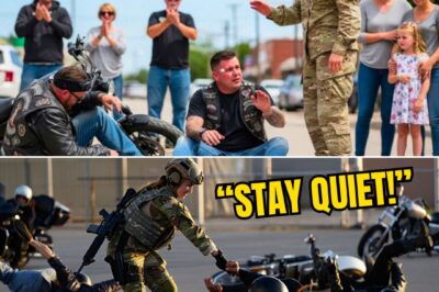 “Bikers Slapped a Female Soldier on the Back — One Second Later, They Were Face-Down in the Dirt”. The late afternoon sun draped the narrow road in a golden haze — calm, warm, almost sacred in its quiet — until the engines shattered it. A pack of motorcycles roared down the street, the sound bouncing off storefronts and scattering pigeons into the sky. The riders were loud, reckless, and confident in the way people are when they think no one will ever stop them. Two of them slowed as they passed a young woman in uniform, walking alone along the sidewalk. Sweat darkened the fabric near her collar, and her posture, straight and steady, carried the quiet weight of discipline. Then one of them leaned too close. With a smirk twisted by arrogance, he reached out and slapped her across the back. The sound cracked through the air — sharper than the engines, louder than the laughter that followed. For a heartbeat, everything froze. The woman didn’t move. Her boots stayed planted on the dusty road, her shoulders squared. Only her jaw tightened, just slightly. She had worn that uniform for years — through heat, through fear, through battles that few back home would ever hear about. That slap wasn’t just an insult. It was a reminder of every time someone had dismissed her strength, her service, her sacrifice — because she didn’t look like what they thought a soldier should. A few people on the street stopped. Some chuckled nervously. A few turned away, pretending they hadn’t seen anything. A mother pulled her daughter closer, whispering something about not getting involved.