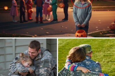 The Little Girl Who Lost Her Father in War Cried When Her Friends Refused to Let Her Join Halloween Because She Had No Costume — Until Three Black Hawks Landed on Her Street That Night The neighborhood glowed orange with pumpkins and porch lights. Children ran from house to house, plastic buckets rattling with candy, their laughter echoing down Maplewood Lane. But at the far end of the street, on the cracked steps of a small blue house with a broken porch light, Emma Parker, eight years old, sat alone — still wearing her school shoes and a faded hoodie that was two sizes too big. The kids from down the block had told her not to come. “You can’t go trick-or-treating with us,” one of them had said. “You don’t even have a dad to walk you around.” “And that’s not even a costume,” another had laughed, pointing at her hoodie. They didn’t know — or maybe they did, and didn’t care — that her father Sergeant Daniel Parker, a Navy SEAL, had been killed in Syria when Emma was only two. They didn’t know her mother worked three jobs — cleaning offices, waiting tables, and delivering groceries — just to keep a roof over their heads and her two older sisters in school. They didn’t know that tonight, Emma had saved her allowance for a plastic pumpkin bucket… but not enough for the princess costume she had dreamed of. So she ran home in tears, candy-less and heartbroken, clutching her empty bucket to her chest. Her mother, Laura Parker, dropped the laundry she was folding and knelt beside her. “Hey, hey… what’s wrong, sweetheart?” Emma sobbed, words spilling between hiccups. “They said… they said Daddy’s gone, and we’re too poor for Halloween.” Laura froze. Her hands trembled slightly — not from anger, but from the ache that had lived quietly inside her since the war took everything. She looked at the picture on the mantle — Daniel in uniform, smiling with the baby Emma in his arms. She had promised herself she would never make that call. Never open that line again. Never ask for help. But seeing her daughter cry, shoulders shaking beneath the thin fabric of her hoodie, Laura realized some promises were meant to be broken. She wiped her tears, stood up, and walked to the small drawer under the phone. Inside was a card — black, faded, with a gold trident embossed at the top and a single number written beneath it. She dialed. The voice on the other end was deep, quiet, and familiar. “Ma’am… you haven’t called this line in six years.” Laura took a breath. “She’s eight now,” she whispered. “And she just asked why her father isn’t home for Halloween.” There was silence. Then: “Address?” “Maplewood Lane. End of the cul-de-sac.” “Understood. Stay inside.” The line went dead. Thirty minutes later, the sky above the quiet suburban neighborhood thundered. Dogs barked. Lights flicked on. Curtains shifted. Three Black Hawk helicopters swept in low, wind howling through the trees, their rotors shaking the windows as they descended onto the empty street. Neighbors poured out onto porches, gasping as thirty Navy SEALs stepped out in full dress uniform — rows of medals gleaming under the floodlights. At their head walked Commander Blake Reynolds, Daniel Parker’s former team leader. In his hands, he carried a box wrapped in blue cloth, and on top of it, a small golden badge — the SEAL trident…