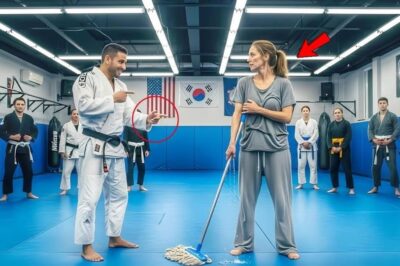 A black belt challenged a cleaning lady as a joke — what happened next left the gym silent