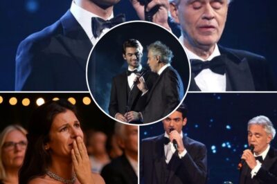“That’s my husband… and my son,” Veronica Berti whispered, tears welling in her eyes as the spotlight enveloped them. In a night that felt more like a prayer than a performance, Andrea Bocelli and his son Matteo took the stage to sing “Fall On Me”—and took the world by surprise. As the timeless melody played, the camera caught something even more powerful than the vocals: the quiet devastation of a proud mother sitting in the front row. Bocelli’s wife, Veronica, couldn’t contain her emotions as father and son joined in a bond so deep it was beyond words. The tearful moment transformed a concert into a generational miracle—one sung from the heart, and answered with love.
