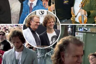 “A Hauntingly Captivating Image of André Rieu and Son Pierre Sparks Whispers of Rivalry — Under the Golden Glow of a Chandelier-Lit Hall, the Violin Maestro’s Poised Bow and His Son’s Restless Trumpet Tell a Story of Talent, Tension, and a Musical Legacy on the Brink”