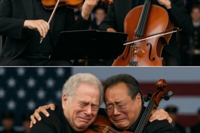 Under a sky of softly glowing lights and a sea of flags at half‑mast, violin legend Itzhak Perlman and world‑renowned cellist Yo‑Yo Ma shared the stage for a breathtaking duet at a tribute concert honoring fallen soldiers, their instruments speaking a language of grief and gratitude that words could never reach, witnesses describing how Perlman’s soulful violin opened with a mournful hymn before Yo‑Yo Ma’s cello joined in, the two weaving melodies of sorrow and resilience that seemed to echo through every heart in the packed hall, and as images of young soldiers, smiling in uniform, filled the giant screens behind them, many in the audience — from veterans in wheelchairs to families clutching photos of their loved ones — openly wept, some whispering prayers as the music swelled, and when the final note of “The Ashokan Farewell” faded into silence, Perlman and Ma simply bowed their heads, hand in hand, leaving the crowd on their feet in a tearful standing ovation for a performance that felt less like a concert and more like a solemn promise to remember.