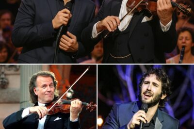 “Sometimes, the universe gifts us a night we will never forget.” That was the feeling when André Rieu and Josh Groban shared the same stage, creating a moment that seemed to stop time itself. It was not just a duet — it was a meeting of souls, where the violin wept and sang alongside a voice that carried hope and tenderness into every corner of the hall. The air shimmered with something unexplainable, as if music had turned into light, gently wrapping itself around each heart. People held their breath, afraid to let go of the magic unfolding before them. And when the final note faded, tears and applause merged into one — proof that miracles can still happen when two artists touch the world with love.