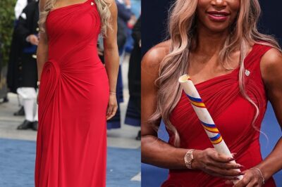 Serena Williams looks incredible in an elegant one-shouldered red gown as she accepts the Princess of Asturias Award for Sports in Spain