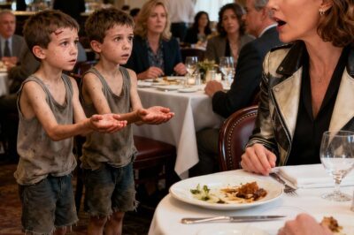 Two homeless twin boys walked up to a millionaire’s table and said, “Ma’am, could we have some of your leftover food?” The millionaire looked up and was stunned — the boys looked exactly like the two sons she had been searching for ever since they went missing…