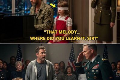 “He Was Just a Single Dad Playing Piano with a Blind Girl — Until a 4-Star General Walked In and Saluted” The mall pulsed with the hum of ordinary life. Saturday afternoon chaos—families weaving through storefronts, teenagers shrieking with laughter near the arcade, the mingled aroma of pretzels, perfume, and fried food floating through recycled air. Above it all, sunlight spilled through the glass ceiling, soft and golden, casting lazy patterns on the polished tiles below. At the edge of the central hall, half-hidden between a sushi stand and a pretzel cart, sat an upright piano. Most days it was just background decor—dusty, slightly out of tune, ignored except by passing children. But today, it was different. A man and a little girl sat on its worn bench, and for reasons no one could name, the entire mall began to quiet around them. Jack adjusted the girl’s small fingers on the keys. His touch was gentle, patient. He wore a faded hoodie, soft from too many washes, and jeans stained at the knees. His beard was neat but tired; his eyes—the color of pale smoke—carried something steady and unspoken, the kind of weight people only noticed if they looked too long. Beside him, the little girl sat upright, her pink glasses slipping down her nose. A white bow pinned her dark hair, and her white cane leaned against the piano leg—a slender declaration of independence. Her hands hovered above the keys, uncertain. “Okay,” Jack said softly. His voice carried warmth, like worn flannel. “Before we play anything… breathe.” She obeyed, chin lifting as she inhaled. He smiled. “Good. Feel the air. Feel the quiet beneath the noise.” Around them, the world began to tilt toward stillness. A couple with a stroller slowed. A man at the smoothie stand leaned forward, curious. People had heard piano notes drift through the mall before—usually clumsy tunes or teenage show-offs. But this felt different. There was purpose here. A gravity. “Do you think I’ll ever play like you?” the girl asked. Jack chuckled softly. “Better than me. I’m just old and stubborn.” “You don’t sound old,” she said with a shy smile. “Oh, trust me,” he whispered theatrically, “I’m ancient. My knees crack like fireworks.” She giggled, the sound small and bright. The first barrier between them melted. Jack pressed a single chord—soft, deliberate, tender. “Music isn’t about fingers,” he murmured. “It’s about listening. About trusting what you feel.” Her brows furrowed slightly, but she nodded. “Here,” he said, guiding her hand to one key. “Press it.” A clear note rang out. She flinched, then grinned. “That’s you,” Jack said, voice low. “Your sound—not mine.” A ripple passed through the nearby crowd. They couldn’t have said why they stopped to watch, but something about the image—a man weathered by life, a blind child discovering her first note—felt sacred in a way people rarely noticed until they stumbled into it. The girl pressed another key, then another. Uneven. Searching. Jack didn’t rush her. His left hand found quiet chords beneath hers, filling the space like water under a drifting leaf. “What if I mess up?” she asked suddenly, her voice small. Jack’s hands stilled. He turned his head slightly toward her, though she couldn’t see. “Then,” he said softly… READ FULL STORY HERE 👇👇👇