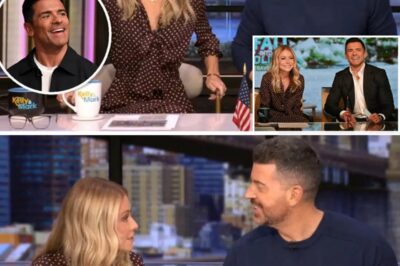 “HE VANISHED — ON LIVE TELEVISION.” This morning, the Live with Kelly and Mark studio went into chaos when Mark Consuelos’ chair sat empty in full view of millions — and Kelly walked out alone. Viewers held their breath as the cameras zoomed in on the vacant seat… then suddenly, Steve Patterson appeared, casually sliding into Mark’s spot without a single explanation. Kelly fanned the flames even more, joking that Mark might still be “somewhere on the marathon route, dragging himself across the pavement.” Social media exploded — Where did Mark go? Why didn’t the show address it? One thing is clear: this wasn’t just a substitute host… it was a disappearing act caught live on air.