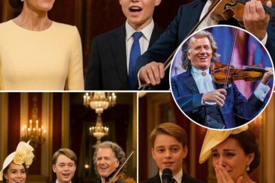 “Mummy, Can I Stand With Him?” — When Prince George Whispered Those Words, Even the Music Held Its Breath. What was meant to be a refined evening of waltzes at Royal Albert Hall became a breathtaking chapter in both royal and musical history. As André Rieu raised his baton, the golden stage lights revealed not just the orchestra—but Princess Kate, luminous in grace, gently leading Prince George by the hand. The young prince’s awe-struck eyes met the maestro’s, and in that moment, the elegance of royalty danced with the soul of music. It wasn’t just a concert—it was a passing of legacy, a heartbeat shared between generations, captured in a silence more powerful than any applause.