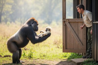 Crying Gorilla Mom Hands Over Her Albino Baby to Ranger, What Happened Next Will Break Your Heart!