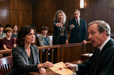 My sister left 4 kids at my house, saying ‘just one hour,’ but she never came back. 12 years later, she showed up with a lawyer and accused me of kidnapping them. When I slid the envelope to the judge, he was stunned and asked: ‘Do they know about this?’ I replied: ‘Not yet.  My sister left 4 kids at my house, saying ‘just one hour,’ but she never came back. 12 years later, she showed up with a lawyer and accused me of kidnapping them. When I slid the envelope to the judge, he was stunned and asked: ‘Do they know about this?’ I replied: ‘Not yet.  Twelve years ago, my sister Olivia knocked on my door with her four children—ages two, four, six, and eight. She looked frantic, kept glancing over her shoulder, and said, “Lena, please, just one hour. I need to sort something out.”  One hour became one day. One day became one week. One week became twelve years.  Olivia never came back.  I raised her children—Ethan, Ava, Noah, and Grace—as my own. I enrolled them in school, paid for their medical bills, wiped their tears, sat through parent-teacher conferences, and worked two jobs just to keep us afloat. Eventually, they started calling me Mom. Not because I asked them to—but because I was the only mother figure they had left.  Then three months ago, out of nowhere, Olivia resurfaced. Not with an apology. Not with an explanation.  She showed up in court with a lawyer, accusing me of kidnapping her children.  She claimed I “stole her family,” “brainwashed them,” and “kept them away” so I could collect government benefits—benefits I never received. She demanded full custody and threatened criminal charges if I didn’t hand them over immediately.  Her children—now teenagers—were not present. She didn’t even ask to see them privately before the hearing. That alone told the judge more than any of us said out loud.  But what Olivia didn’t know was that I had been preparing for this moment for years. Because somewhere in my heart, I always knew she might come back—not for love, but for leverage.  So when the judge asked if I had anything to submit, I slid an envelope across the table. Thick. Labeled. Time-stamped.  He opened it, brows furrowing as he thumbed through the documents inside.  He stopped abruptly. Eyes widening.  Then he looked up at me and asked, “Ms. Carter… do the children know about this?”  I inhaled slowly. “Not yet.”  The courtroom fell silent. Even Olivia froze, color draining from her face as she realized she had no idea what was inside that envelope.  And she should be scared.  Because the truth I had uncovered was not only the reason she abandoned her kids…  …it was the reason she had no right to claim them ever again.   The judge cleared his throat and turned back to the documents. “These appear to be police reports… several of them.”  Olivia shifted nervously. “Those were misunderstandings—”  “They span seven years,” he interrupted. “Drug possession, repeated domestic violence incidents, multiple evictions, and a restraining order filed by your former partner.”  The room tensed.  But he wasn’t done.  “And here,” he said, holding up a page, “is a notarized statement from your ex-landlord confirming you left the state the same week you abandoned the children. You told him,” he read aloud, “‘I can’t deal with them anymore.’”  Olivia’s lawyer’s face fell into his hands.  “Your Honor,” Olivia stammered, “I was overwhelmed. I didn’t mean—”  “You also failed to attend mandated substance-abuse treatment,” the judge continued sharply, “and you were arrested twice under an alias. That indicates evasion. Not confusion.”  Her voice cracked. “I was scared! And she took advantage of my situation!”  The judge looked at me. “Ms. Carter, when did you discover all this?”  I folded my hands. “Over the years. I kept everything because I knew the kids deserved the truth someday.”  “But you never told them?”  “No,” I said. “I didn’t want them growing up thinking their mother didn’t love them. I wanted them to have the hope she might come back.”  Tears formed in the judge’s eyes—something I’d never seen in a courtroom.  He turned to Olivia. “Do you have any proof that you attempted to contact your sister or your children during these twelve years?”  Her silence was answer enough.  The judge sighed heavily. “I have reviewed countless custody cases. But abandoning four children for over a decade—then reappearing to accuse the one person who cared for them—is extraordinarily troubling.”  Olivia’s composure finally snapped. “They’re MY kids! She stole my life!”  I met her eyes for the first time since this nightmare began. “No, Olivia. You walked away from your life. I just made sure your kids still had one.”  At that moment, the bailiff returned and handed the judge one final piece of documentation: the sealed juvenile-court file confirming that the children had been legally declared abandoned—seven years ago—automatically severing Olivia’s parental rights.  “Ms. Carter,” the judge said softly, “these children are yours in every way that matters.”  Olivia collapsed into her chair.  But the hearing wasn’t over.  The hardest part was still ahead—telling the kids the truth.  When I arrived home that evening, the kids—now teenagers—were waiting anxiously in the living room. They knew there had been a court hearing, but not the details.  Ethan, the oldest, stood up first. “Did she… try to take us?”  I nodded gently. “Yes. She did.”  Ava’s voice quivered. “Can she?”  “No,” I said. “The judge ruled that you stay with me permanently.”  Relief washed over their faces, but it didn’t erase the fear completely. They were old enough to remember the night she left. Old enough to feel abandoned, even if they didn’t know why.  Noah sat forward. “But why did she accuse you of kidnapping? Why would she say that?”  This was the moment the judge had asked about.  I sat down and took a breath. “There are things about your mom’s past that I haven’t told you. Because I didn’t want you to grow up believing she didn’t care. I wanted you to have hope.”  Grace whispered, “But she didn’t want us… did she?”  I felt my chest tighten. “She was struggling with addiction, dangerous relationships, and unstable living situations. She wasn’t capable of taking care of you back then.”  Ethan clenched his jaw. “And now she wants us because… what? She thinks she can start over?”  I hesitated. “Because she thought claiming you would fix her problems. Or give her something to hold onto.”  A long silence followed.  Finally, Ava curled into my side and said softly, “You’re our mom. She left. You stayed.”  The other kids nodded, eyes shining.  Twelve years of pain, sacrifice, and quiet fears dissolved in that moment. Not because the court had validated me—but because they had.  Later that night, I stood in the hallway outside their rooms, listening as they talked—processing everything together, leaning on one another like they always had. They were siblings not by force, but by choice. A family not by accident, but by survival.  Olivia may have returned, but she no longer had the power to break them.  The next morning, the judge called me personally. “They deserve to know their truth,” he said. “And you deserve peace.”  For the first time in twelve years, I believed both were possible.  If this were your family, would you tell the kids everything… or keep some parts buried to protect them? What would YOU do? Let me know—I’m genuinely curious how others would handle a situation like this.