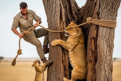 Baby Lion Begs Humans to Rescue His Pregnant Mom Stuck inside a Tree — And Years Later, He Returns