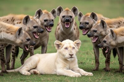An Albino Lion Cub Surrounded by Hyenas, You Won’t Believe Who Came to Save Him!